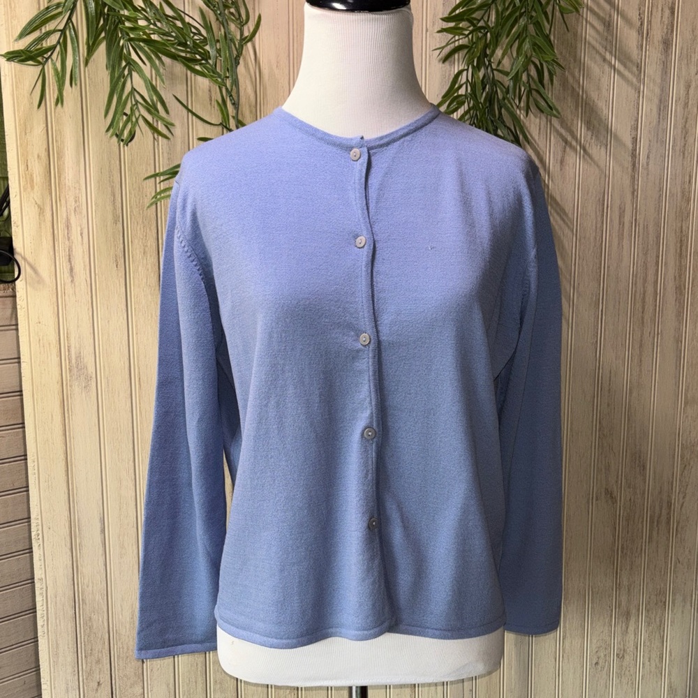 Eileen Fisher Light Blue Button-Down Wool Sweater, Vintage Petite Large, GUC